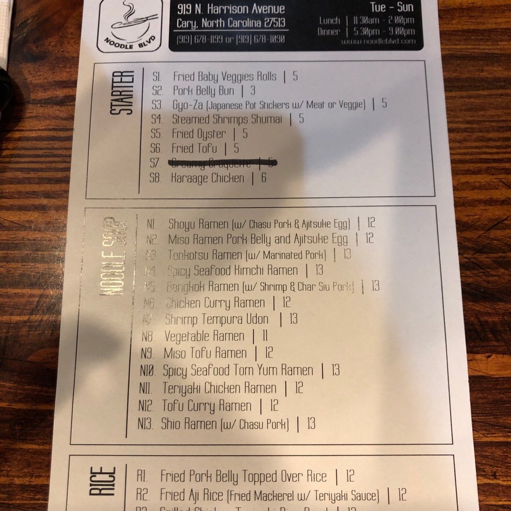 Noodle Boulevard - Menu - Ramen Near Me - Cary, North Carolina Noodle Boulevard - Menu - Ramen Near Me - Cary, North Carolina