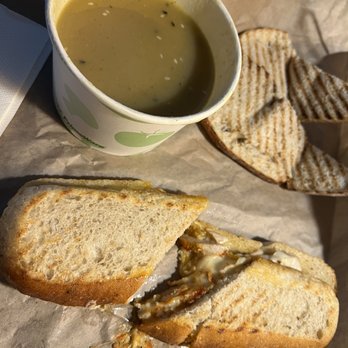 STOCK FOOD & DRINK - Chicken panini and potato leek soup! Hits the spot - Cafes Near Me - Banff, Alberta STOCK FOOD & DRINK - Chicken panini and potato leek soup! Hits the spot - Cafes Near Me - Banff, Alberta