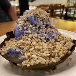 Manila Sunset - Bibingka  ala mode with Ube ice cream and pinipig.