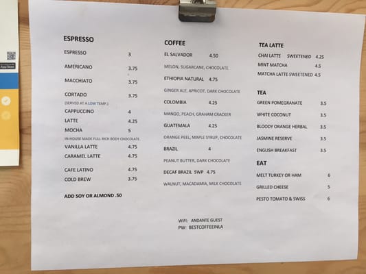 Menu photo 8 Andante Coffee Roaster Los Angeles, CA Menu photo 8 Andante Coffee Roaster Los Angeles, CA