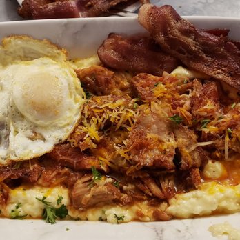 The Buttered Biscuit - Pulled pork with grits and eggs - New American Near Me - Sumner, Washington The Buttered Biscuit - Pulled pork with grits and eggs - New American Near Me - Sumner, Washington