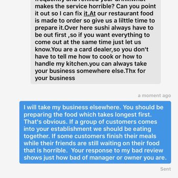 Mirin Cafe - This is mirins response to bad service situation. Asks for feedback then finishes with an attitude. Horrible management. - Japanese Near Me - Escondido, California Mirin Cafe - This is mirins response to bad service situation. Asks for feedback then finishes with an attitude. Horrible management. - Japanese Near Me - Escondido, California