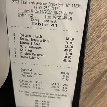 Nick's Lobster House - Receipt / thanks, Justin - Seafood Near Me - Brooklyn, New York Nick's Lobster House - Receipt / thanks, Justin - Seafood Near Me - Brooklyn, New York