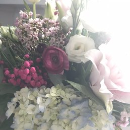 Beautiful double lily, ranunculus, lisianthus, frilled tulips, boronia and hydrangea. Beautiful double lily, ranunculus, lisianthus, frilled tulips, boronia and hydrangea.