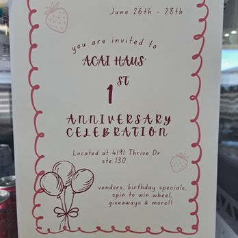 Açaí Haus - 1st Anniversary Celebration promotion - Acai Bowls Near Me - Roseville, California