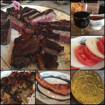 Peter Luger - Steak for two, tomato & onions, German potatoes, bacon, Peter Luger chocolate coins - Steakhouses Near Me - Brooklyn, New York