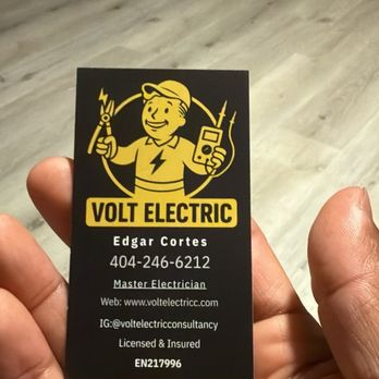 Volt Electric Consultancy - This is the only business card you need. In fact I'm tattooing this on my wrist so I never lose it - Electricians Near Me - Lithia Springs, Georgia Volt Electric Consultancy - This is the only business card you need. In fact I'm tattooing this on my wrist so I never lose it - Electricians Near Me - Lithia Springs, Georgia