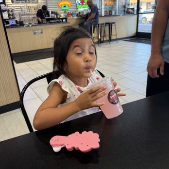 Cali Stack Burgers & Grill - Ariana enjoying her pink lemonade - Cheesesteaks Near Me - Lakeside, California Cali Stack Burgers & Grill - Ariana enjoying her pink lemonade - Cheesesteaks Near Me - Lakeside, California