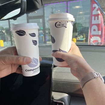 Our New Leaf - Our coffees.  Mine was cold, his was hot.  We just had the same cups. - Bakeries Near Me - Depew, New York