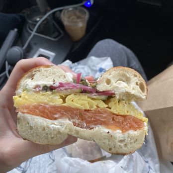 The Lox - bagel with salmon, egg, capers, pickled onions, chive cream cheese - Breakfast & Brunch Near Me - Columbus, Ohio