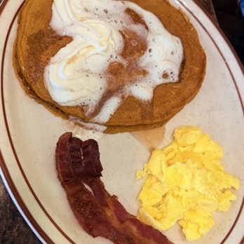 Brigs at the Crossing - Pumpkin Pancake with side of bacon and eggs - Breakfast & Brunch Near Me - Cary, North Carolina Brigs at the Crossing - Pumpkin Pancake with side of bacon and eggs - Breakfast & Brunch Near Me - Cary, North Carolina