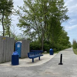 Parking lot at the Kokomo trailhead- trash receptacles and porta potties