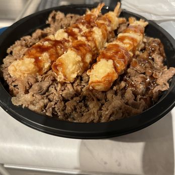 Matsuzaka-Tei - Ewa Beach - Shrimp tempura beef bowl. (The picture didn't have the sauce, but it taste even better with it, I believe it's teriyaki) - Japanese Near Me - Ewa Beach, Hawaii