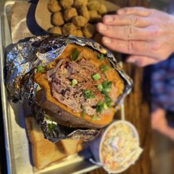 Tender Smokehouse - Frisco - Sweet potato with pulled pork. MASSIVE!