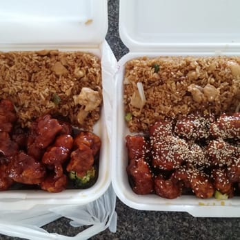 1Chop Suey - The Orange Chicken and Sesame Chicken lunch specials are huge! Each one comes with an eggroll also, but not pictured. - Chinese Near Me - Chicago, Illinois 1Chop Suey - The Orange Chicken and Sesame Chicken lunch specials are huge! Each one comes with an eggroll also, but not pictured. - Chinese Near Me - Chicago, Illinois