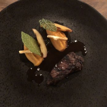 Partage - Roasted apricots and Wagyu Steak. (I asked for well done) - French Near Me - Las Vegas, Nevada