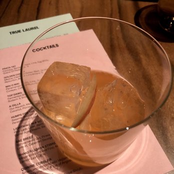 True Laurel - Lightning in a Bottle: Pink Lady Cider, Rainwater, Jersey Lightning, Barrel-Aged Maple, Salt | $14 - Cocktail Bars Near Me - San Francisco, California True Laurel - Lightning in a Bottle: Pink Lady Cider, Rainwater, Jersey Lightning, Barrel-Aged Maple, Salt | $14 - Cocktail Bars Near Me - San Francisco, California