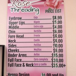 Rose Threading - This is an updated price list.