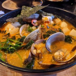 Ramen Seas - Seafood ramen with extra hot sauce.