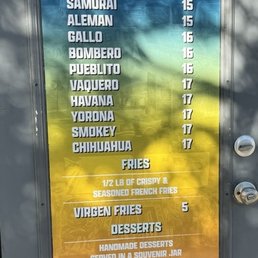 Fries menu Fries menu