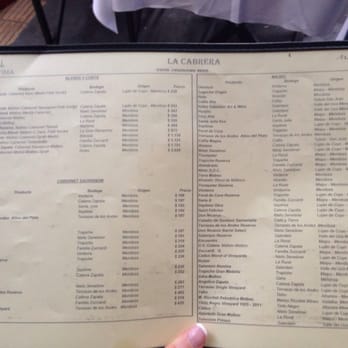 La Cabrera - Wine list - Steakhouses Near Me - Buenos Aires, C