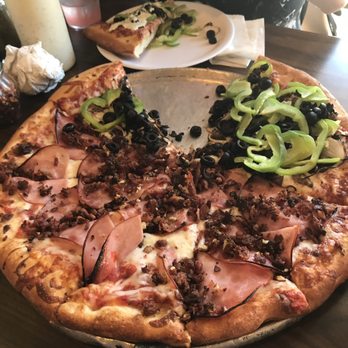 Gino's Pizza - half veggie half bacon and canadian bacon - Pizza Near Me - Pismo Beach, California Gino's Pizza - half veggie half bacon and canadian bacon - Pizza Near Me - Pismo Beach, California