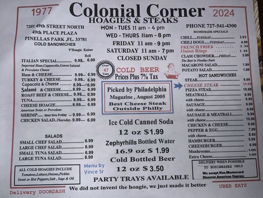Menu photo 2 Colonial Corner Hoagie Shop Pinellas Park, FL Menu photo 2 Colonial Corner Hoagie Shop Pinellas Park, FL