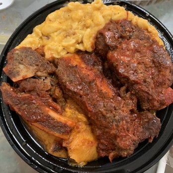 The Soul Spot - BBQ Beef Ribs Dinner with Mac and cheese and yams - Soul Food Near Me - Brooklyn, New York
