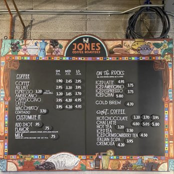 Jones Coffee Roasters - Jone's Daily menu board with their immaculate still low prices!! - Coffee Roasteries Near Me - Pasadena, California