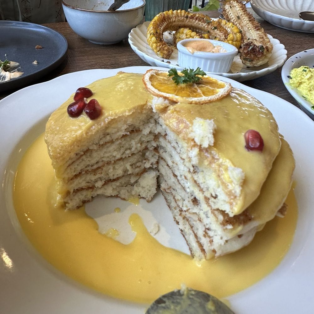 Darla Cafe  - Ricotta Yuzu pancakes cross section - Asian Fusion Near Me - Saratoga, California
