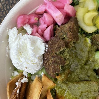 Leaf & Grain - Hummus missing and goat cheese mistakenly included. Points for looking kind of similar? - Salad Near Me - Houston, Texas Leaf & Grain - Hummus missing and goat cheese mistakenly included. Points for looking kind of similar? - Salad Near Me - Houston, Texas