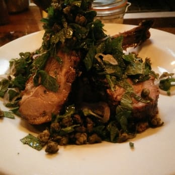 Gus - Lamb chop with mint salad and fried caper.  You can taste every ingredient on this dish!  Simply amazing! - Seafood Near Me - Montreal, Quebec