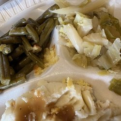 Cindy's Drive Thru & Catering - Green beans, cabbage & mashed with dark gravy