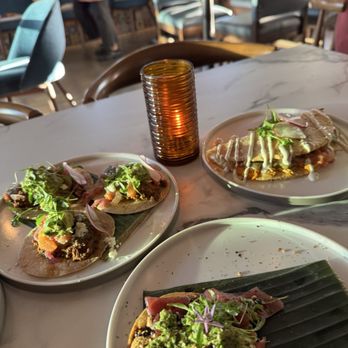 Buen Provecho - Mushroom chorizo tacos, quesadilla and tuna tostada. - Mexican Near Me - Long Beach, California