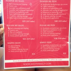 Happy Nails & Spa - Service prices as of 9/5/13