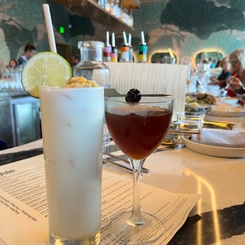 Kingfisher - Banana gin on left and Manhattan on the right - Vietnamese Near Me - San Diego, California Kingfisher - Banana gin on left and Manhattan on the right - Vietnamese Near Me - San Diego, California