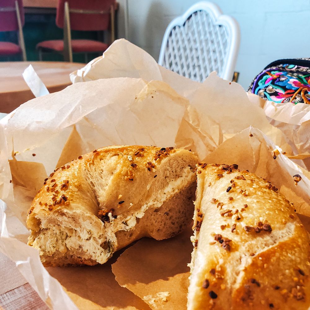 Lubbies Bagels - Garlic Bagel with Jalepeno Cheddar cream cheese - Bagels Near Me - Dallas, Texas
