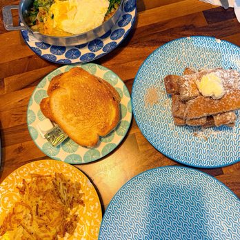 Honey Berry Pancakes and Cafe - Veggie Skillet; Churro Toast Sticks; Sour Dough Bread; Hash Browns - Pancakes Near Me - Richardson, Texas