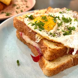 Little France Coffee & Bakery - Le Croque Madame. Ham & emmental cheese, sandwiched between two slices of bread with an egg on top. Tasty and wildly comforting.