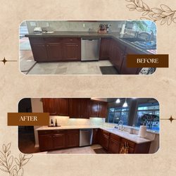 Cutting Edge Kitchens - This before and after show what a difference new countertops and backsplash can do!