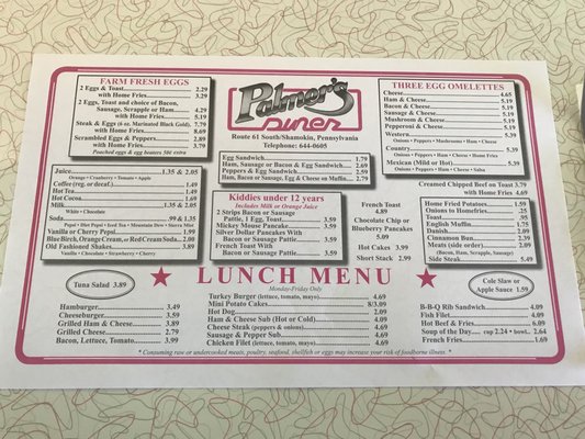Menu photo 2 Palmer's Diner Marshallton, PA