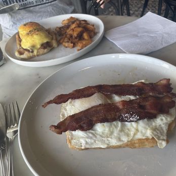 Zinneken's Belgian Waffles - Severely undercooked liege waffle with bland eggs and bacon on top - Coffee & Tea Near Me - Glastonbury, Connecticut Zinneken's Belgian Waffles - Severely undercooked liege waffle with bland eggs and bacon on top - Coffee & Tea Near Me - Glastonbury, Connecticut