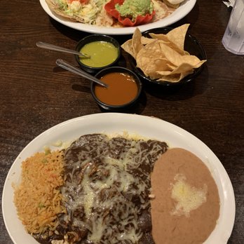 L & J Cafe - Mole Chicken Enchiladas (bottom) and Mexican Combination (top) - Mexican Near Me - El Paso, Texas