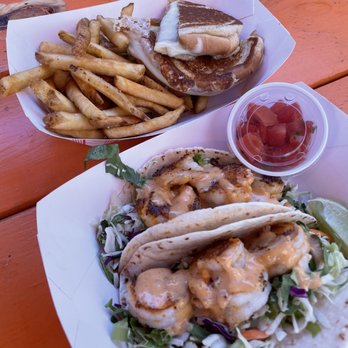 Tiki Grill - Grilled shrimp tacos, requested flour. Slaw, sauce fresh pico, lime, delicious Comfort grilled cheese kid didn't let me have a taste! - Comfort Food Near Me - Flagstaff, Arizona Tiki Grill - Grilled shrimp tacos, requested flour. Slaw, sauce fresh pico, lime, delicious Comfort grilled cheese kid didn't let me have a taste! - Comfort Food Near Me - Flagstaff, Arizona