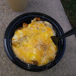 Basted Egg - Breakfast bowl with bacon and cheddar cheese. So good!