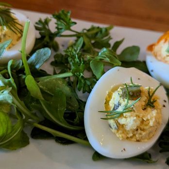 Get Toasted - Deviled Eggs (pickle Sriracha and buffalo) - Breakfast & Brunch Near Me - Riverbank, California Get Toasted - Deviled Eggs (pickle Sriracha and buffalo) - Breakfast & Brunch Near Me - Riverbank, California