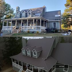 Weather Shielders Roofing Siding & Gutters - A storm damaged this designer shingle roof, the insurance paid for it's full replacement, & got a new Burnished Slate Metal Roof installed