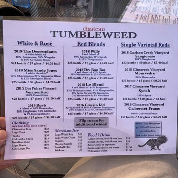 Chateau Tumbleweed - Menu - Wine Tasting Room Near Me - Clarkdale, Arizona