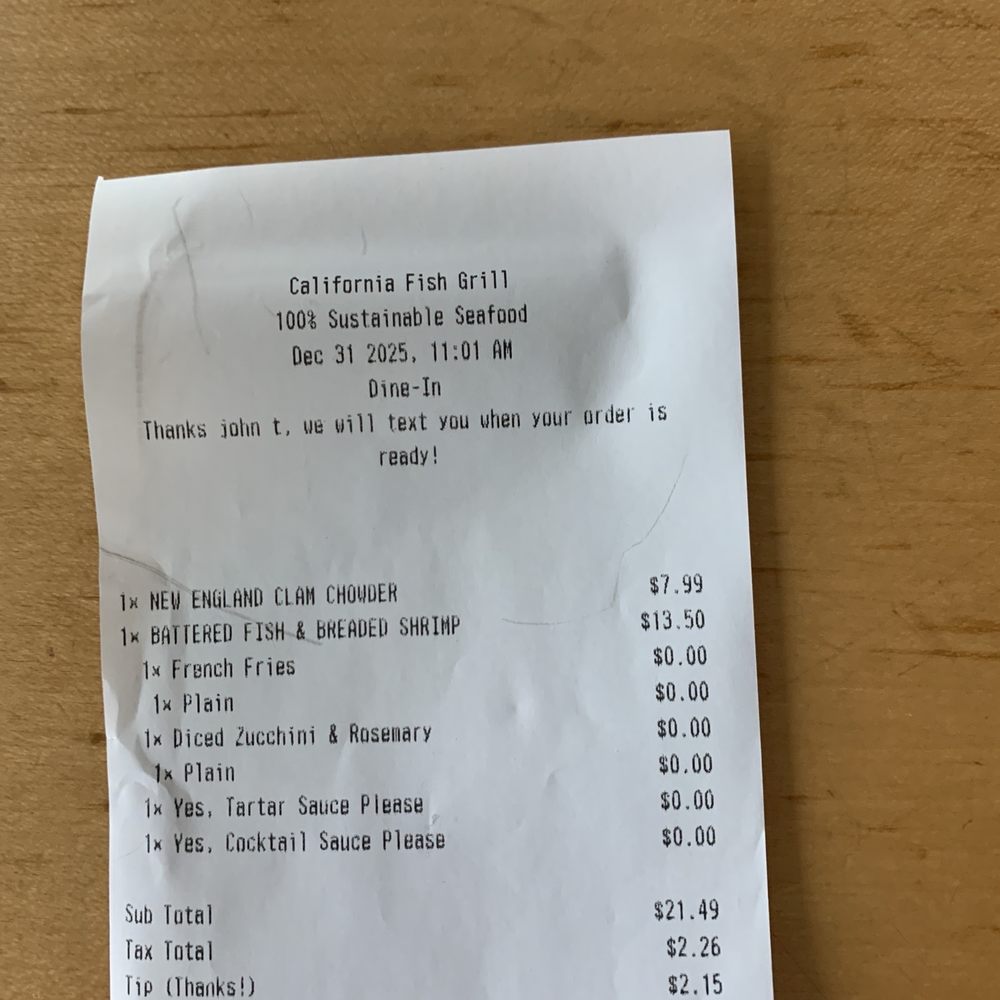 California Fish Grill - December 2025 pricing - Seafood Near Me - Gardena, California