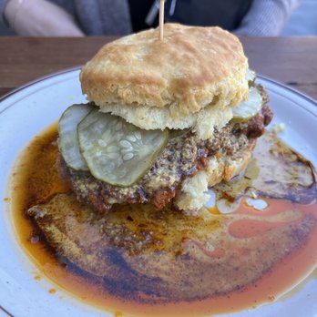 Pine State Biscuits - Reno - McIsley with hot chicken sauce - Breakfast & Brunch Near Me - Reno, Nevada Pine State Biscuits - Reno - McIsley with hot chicken sauce - Breakfast & Brunch Near Me - Reno, Nevada
